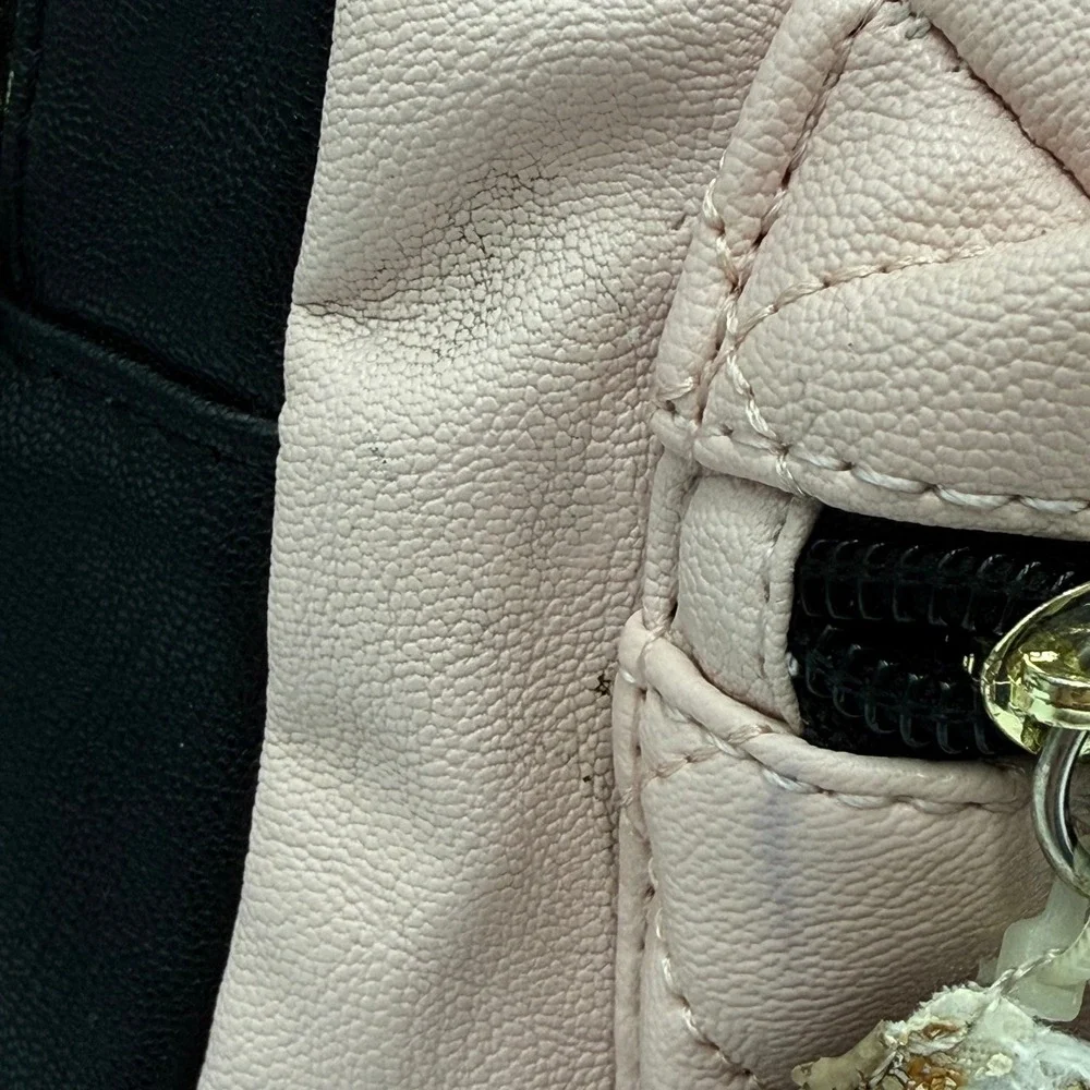 LUV‎ Betsey by Betsey Johnson Pink Black Quilted Mini Backpack Gold Lip Charm